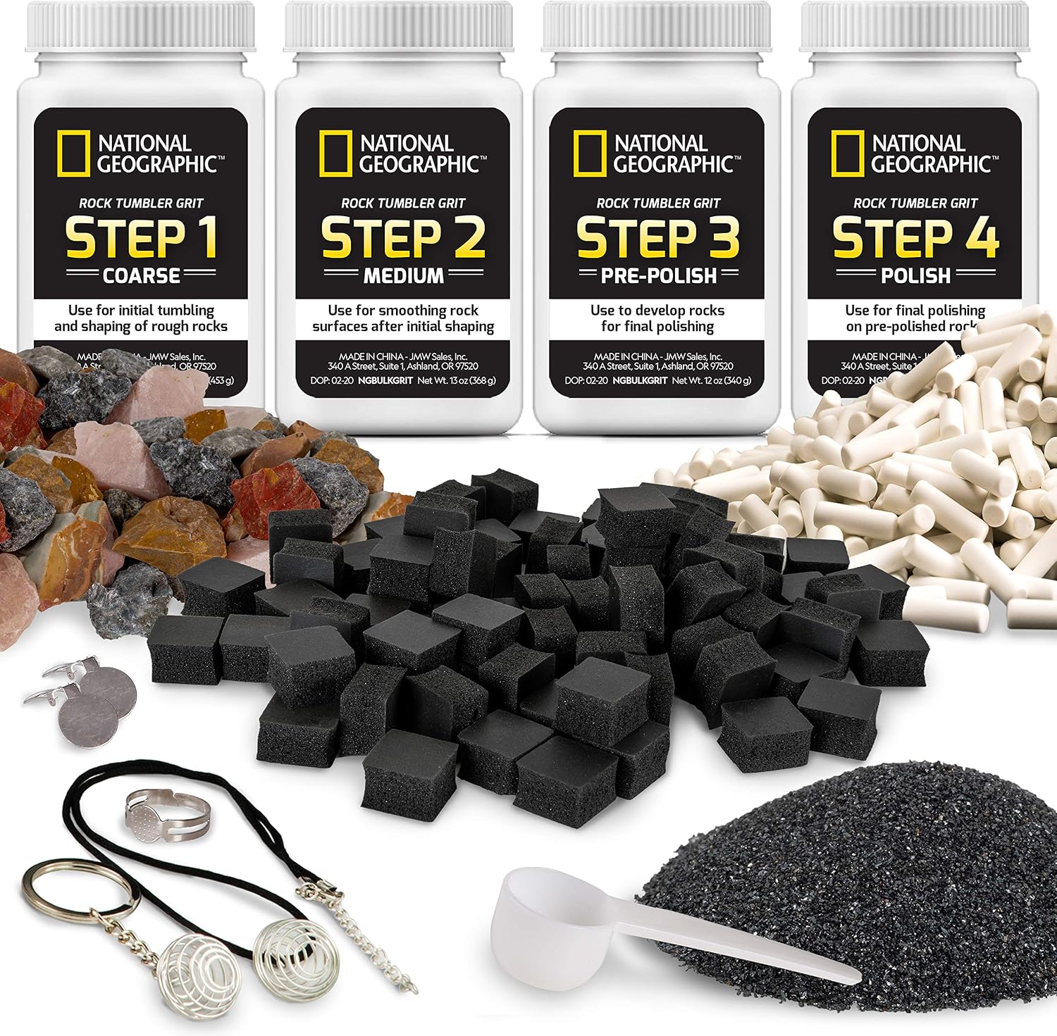 NATIONAL GEOGRAPHIC Rock Tumbler Refill Kit, Rock Tumbling Supplies including Grit and Polish Refills, Ceramic Media, GemFoam