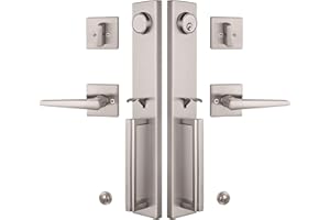 NEWBANG Brushed Nickel Double Door Handle Set,(Keyed and Dummy Set),MDHST2016SN-SET-BR-1