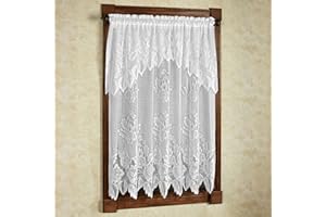 TOUCH OF CLASS Hallie Lace Window Treatment | Vintage White | Cottage Garden Magnolia Flower Blossom Lacy Designs with Scalloped Edges | Rod Pocket Drapery | Easy-Style 63L All-In-One Panel with Attached 24L Valance