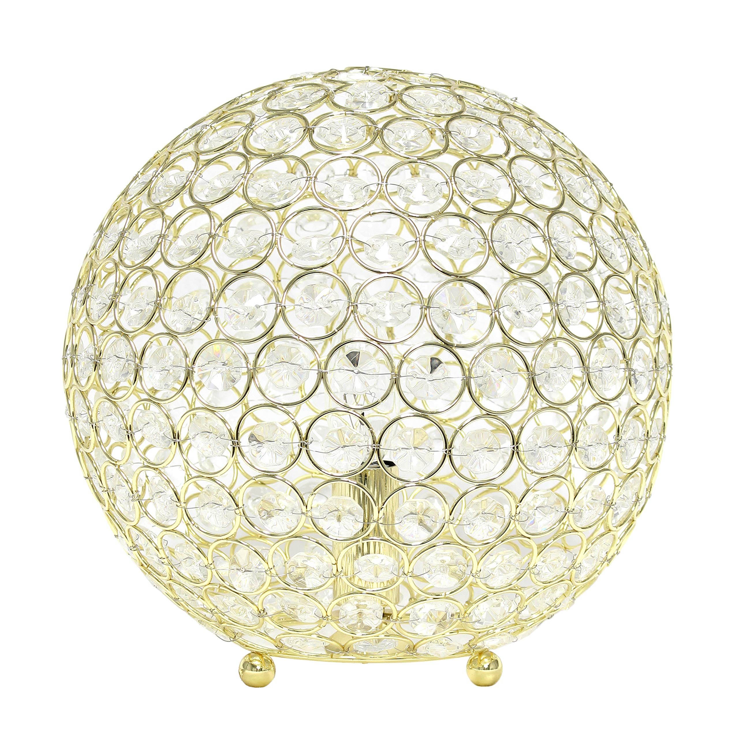 Elegant Designs LT1067-GLD 10″ Elipse Crystal Collection Metal Crystal Ball Sequin Table Desk Lamp for Accent Lighting, Décor, Living Room, Gold