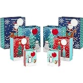 Hallmark Christmas Gift Bags Assorted Sizes (8 Bags: 2 Small 5", 2 Medium 8", 2 Large 11", 2 Extra Large 14") Penguins, Hedgehogs, Santa Claus, Snowmen, Trees