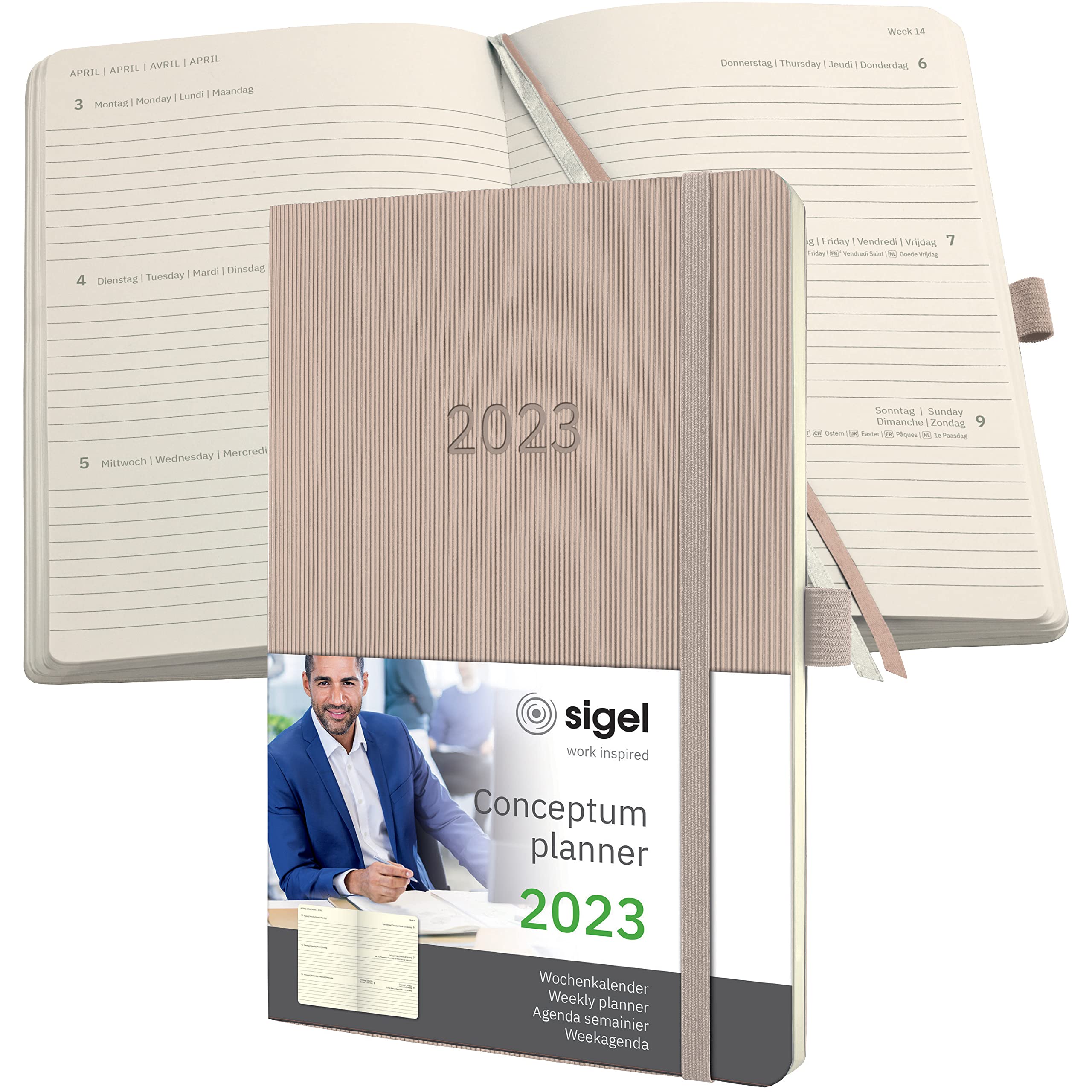 SIGEL C2330 Weekly planner Conceptum 2023 - approx. A5 - taupe - Softcover - 2 pages = 1 week - 192 S.