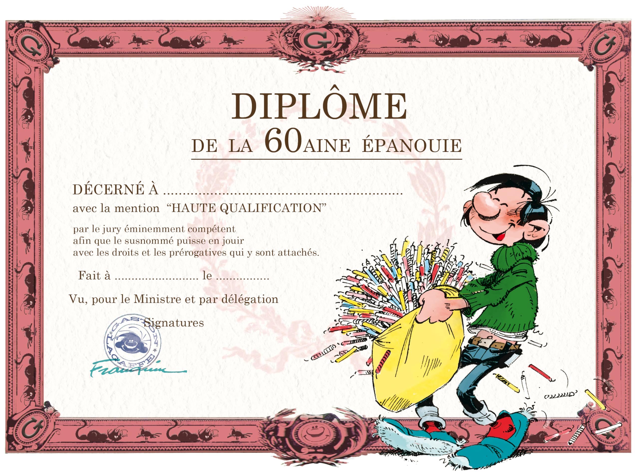 Gaston Lagaffe 60th Graduation Birthday Card – Bag Candles Cake