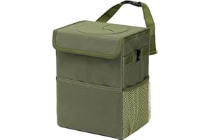 AOKJOY Car Garbage can with lid Leak Proof Vehicle Trash Can 3 Storage Pockets Hanging Waterproof car Trash Bag for SUV Green