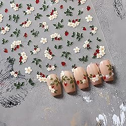 5D Embossed Flower Nail Stickers Green Leaf Nail