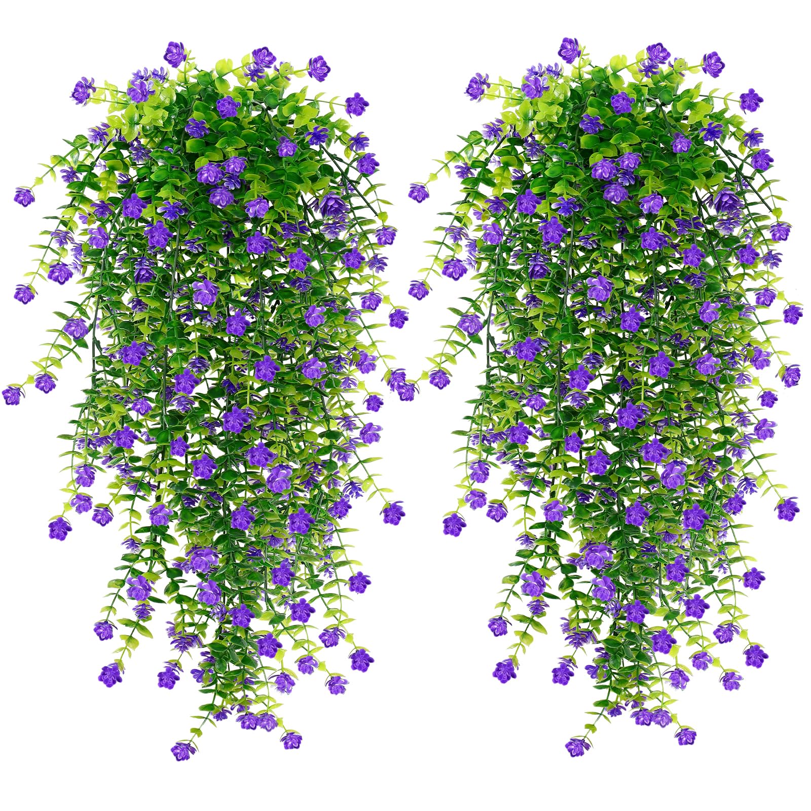 SOMYTING 6PCS Artificial Hanging Flowers,UV-Resistant Fake Hanging Plants Flower Bouquet Artificial Flowers for garden fence decorations Wedding Balcony Outdoor Inside Home Door Decor (Purple)