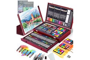COOL BANK 147 Piece Deluxe Art Set, Art Supplies Wooden Art Box, Drawing Painting Kit with Sketch Pad, Watercolor Pad, Crayons, Oil Pastels, Colored Pencils, Creative Present Box for Adults Artist Beginners