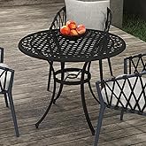 Outsunny Outdoor Dining Table for 2-4 Persons, 35.5" Round Cast Aluminum Garden Patio Table with 2" Umbrella Hole, Grid Top f
