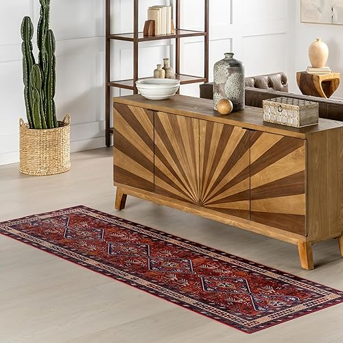 nuLOOM 2'6" x 12' Machine Washable Area Rug with Waterproof Spill Proof Surface, Non Slip Backing and Stain Resistant for Living Room, Bedroom, Kitchen, Dining Room, Damaris Brick