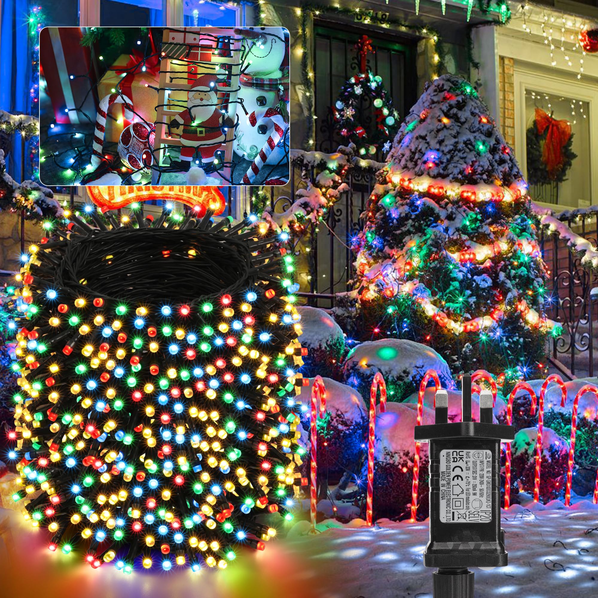 Moxled Christmas Tree Lights Cluster Multicolor - 100M 800 LED Outdoor Christmas Lights Waterproof, Timer, 12 Modes Fairy String Lights Mains Powered for Outdoor Indoor Xmas Tree Decorations