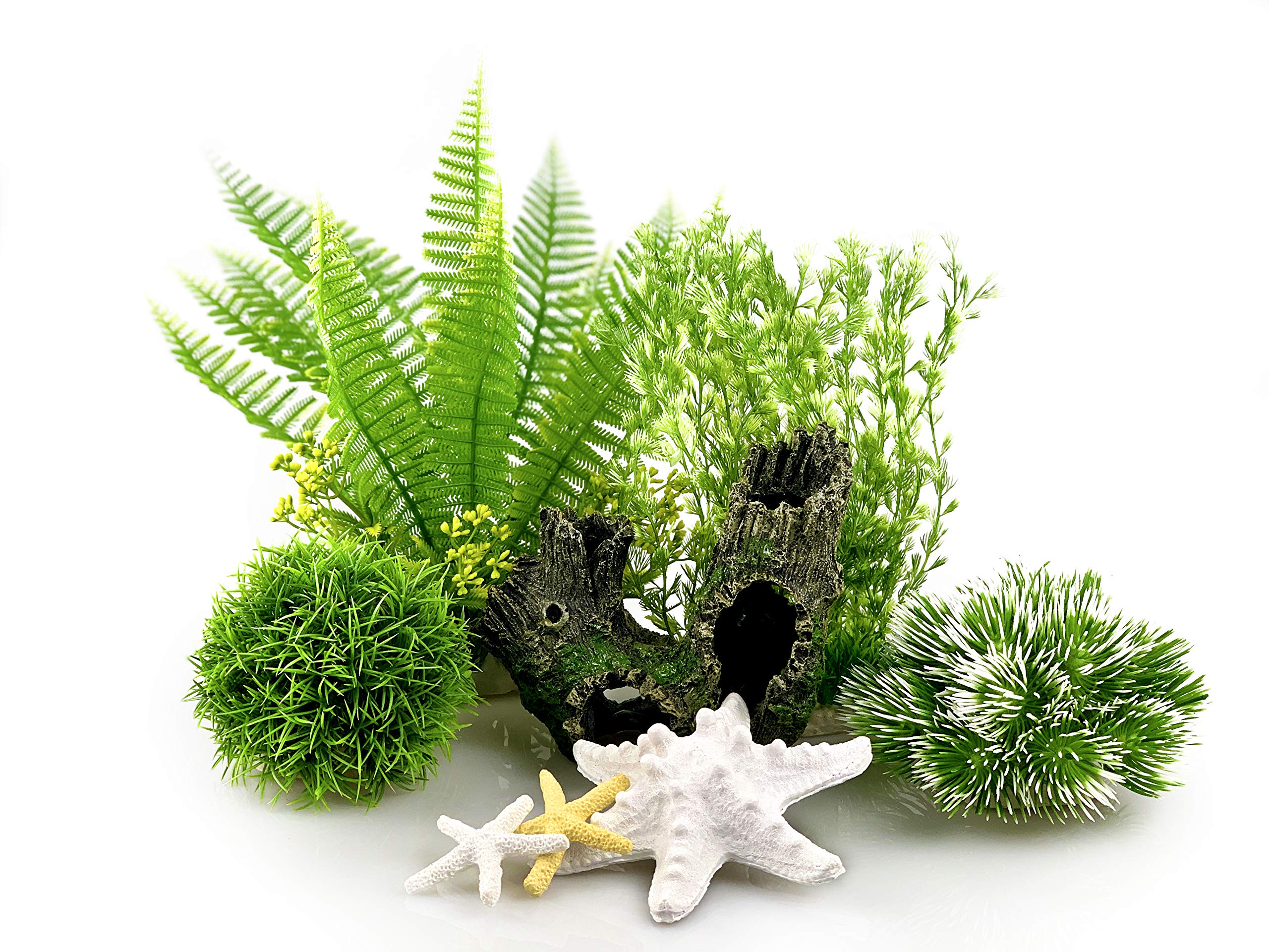 BEGONDIS Artificial Green Water Plants, Starfish Ornament Set, Fish Tank Aquarium Decorations, Made of Soft Plastic (starfish plant set 1)