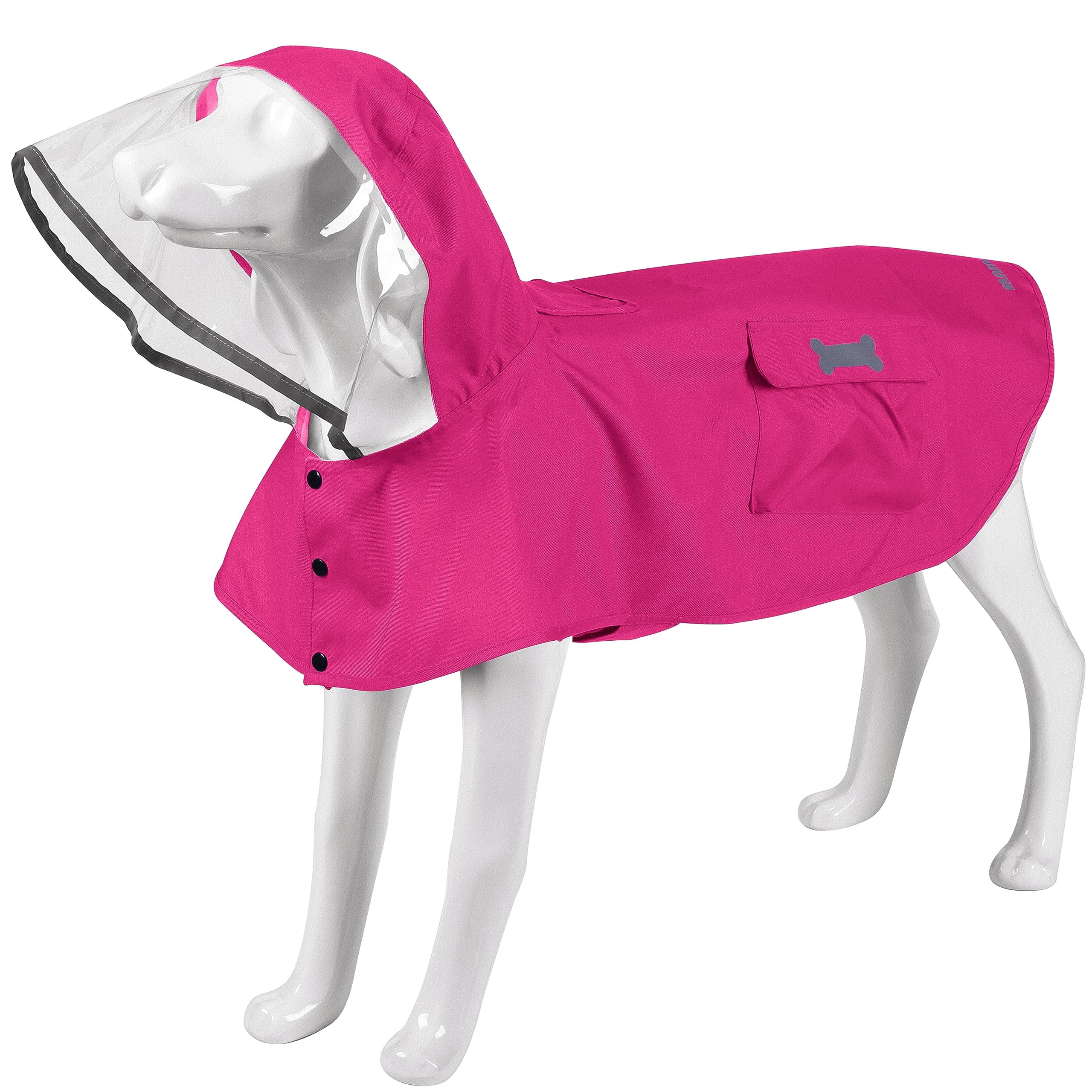 Waterproof Dog Raincoat, Adjustable Reflective Lightweight Pet Rain Clothes with Poncho Hood (Medium, Dark Pink) — image 1