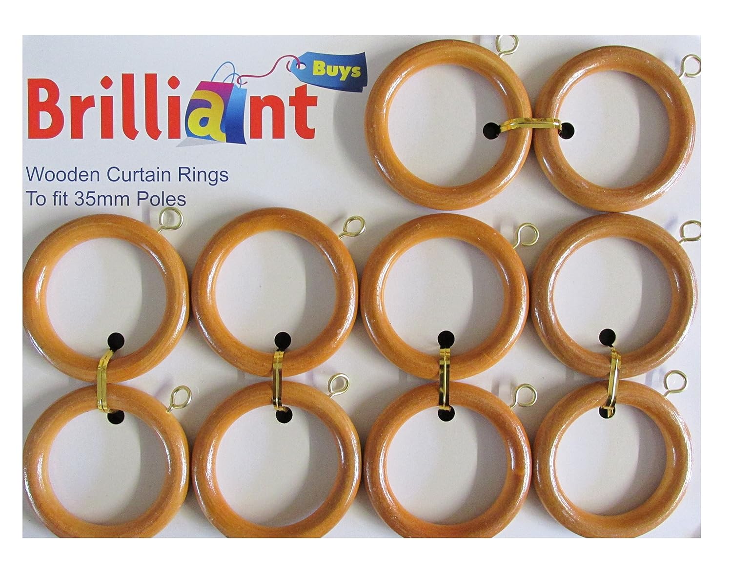 4 Pack Of Large Wooden Curtain Rings For 35mm Poles Teak Amazon