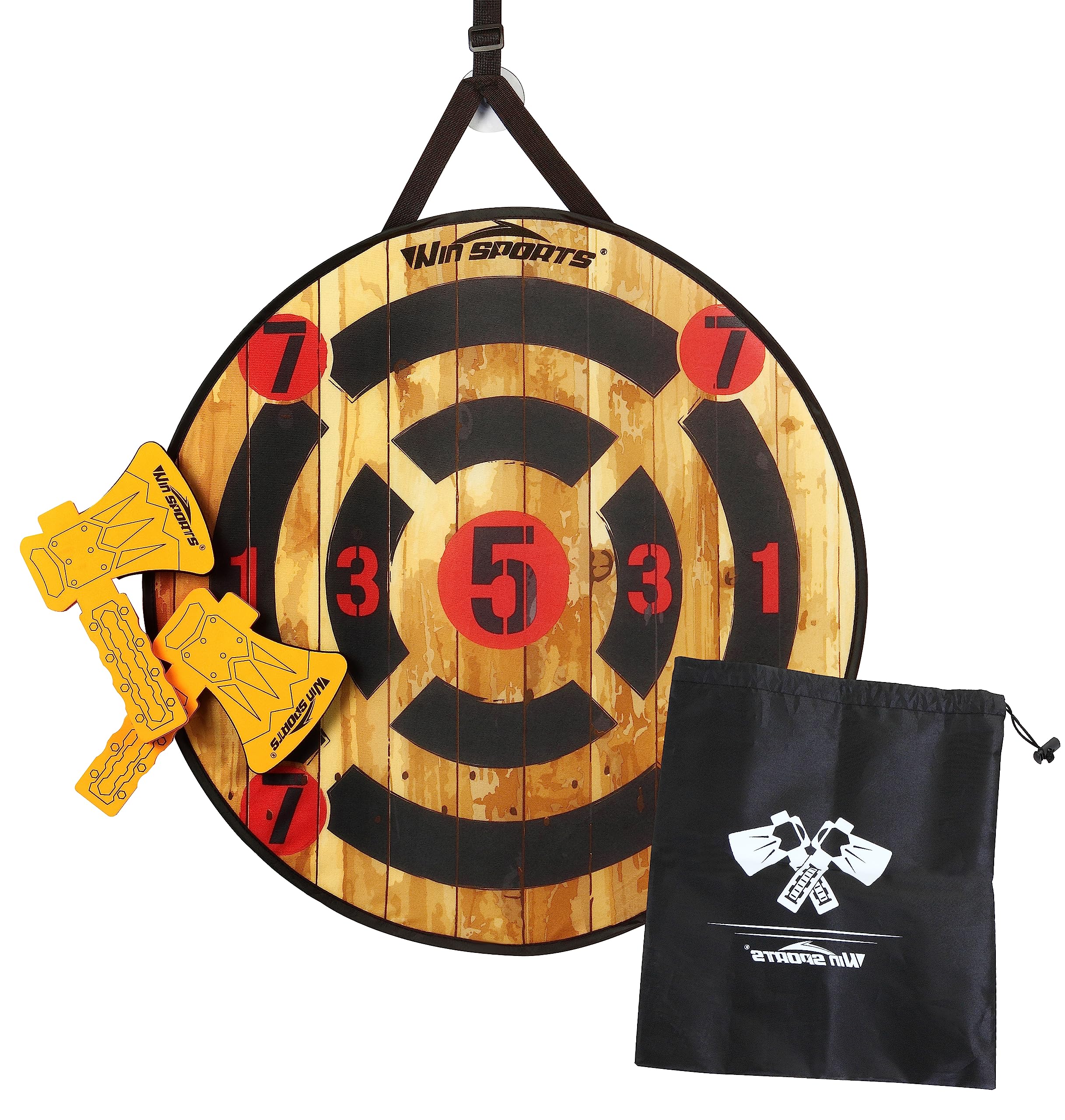 WIn SPORTS Toy Foam Axe Throwing Game - Dart Board for Kids,Includes Two Foam Axes, One 26” Outdoor Games