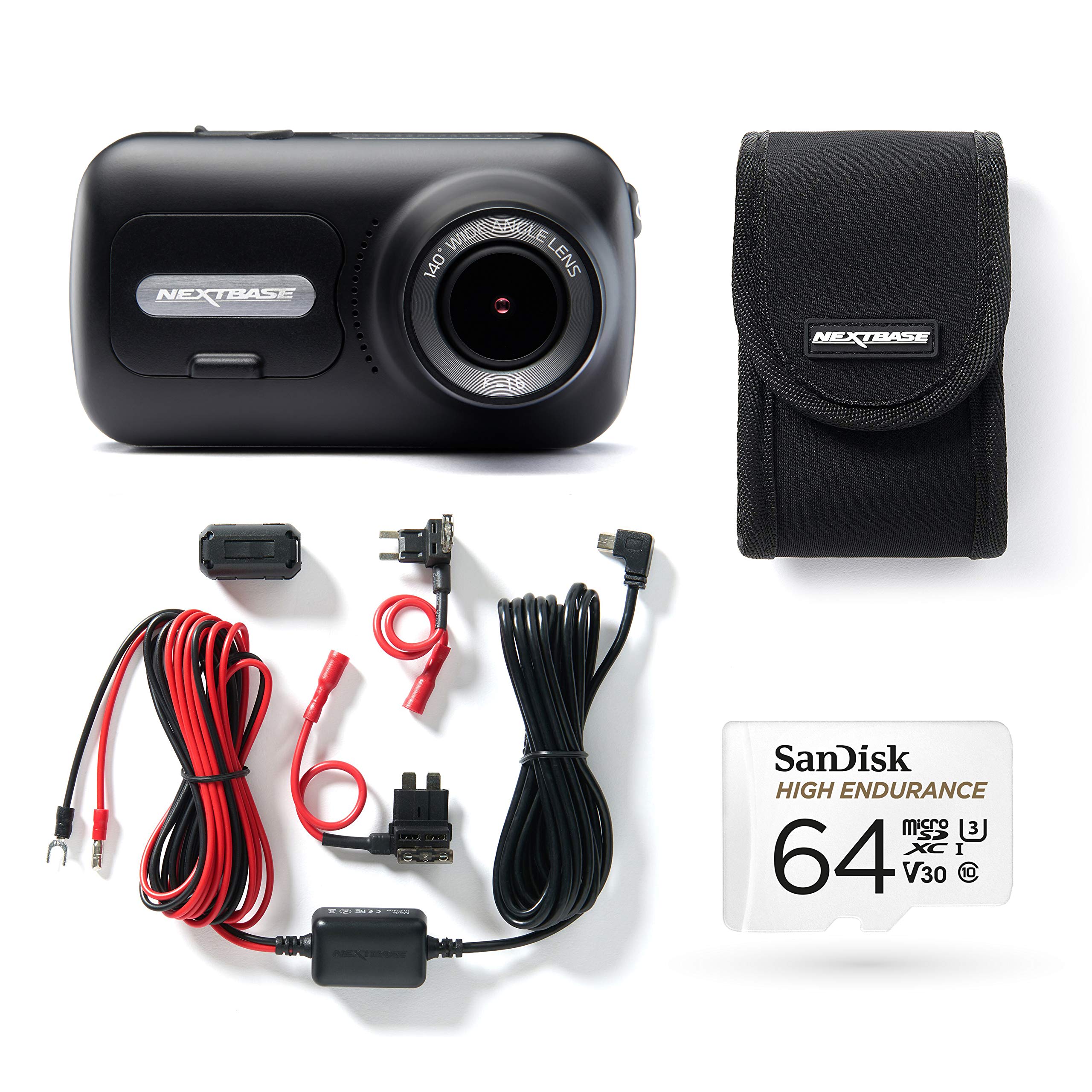 Nextbase 322GW Dash Cam, Hard Wiring Kit, Class 10 U3 64GB SD Card & Case included - Full 1080p/60fps HD In Car Camera- Wifi-Bluetooth-GPS- Intelligent Parking Mode- Emergency SOS response- G-Sensor