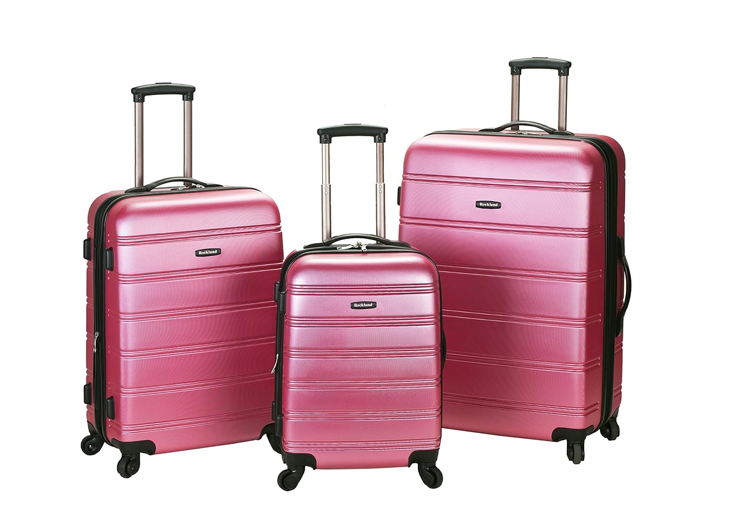 Luggage Set 3 Piece Pink Medium Durable Suitcase Wheels Lightweight