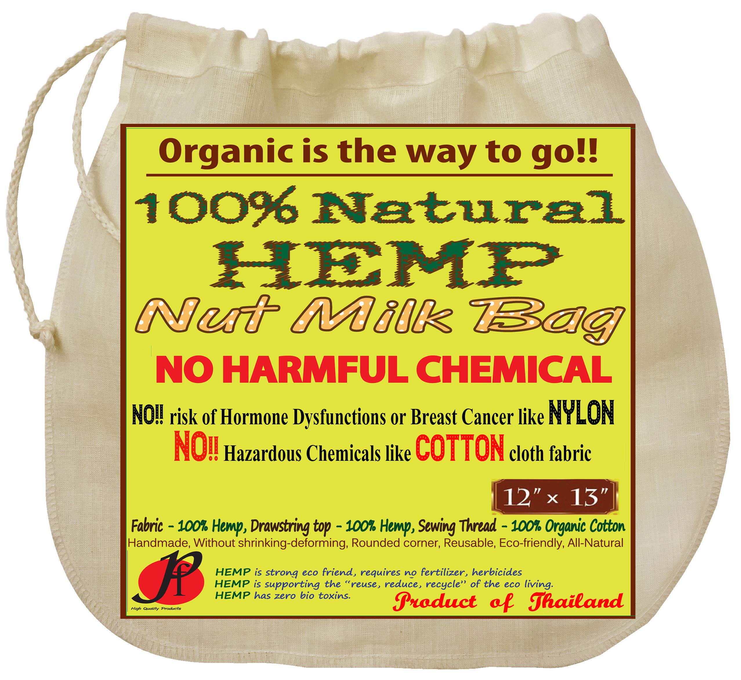 P&F Hemp Nut Milk Bag Reusable All Natural No More Microplastic and