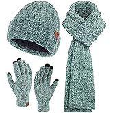 Womens Winter Warm Knit Beanie Hat Touchscreen Gloves Long Neck Scarf Set with Fleece Lined Skull Caps Gifts for Women