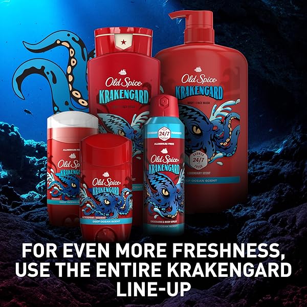 OLD SPICE ALUMINUM FREE BODY SPRAY FOR MEN, 24/7 ODOR PROTECTION, 24/7 LASTING FRAGNANCE & FRESHNESS, COLOGNE QUALITY SCENT, KRAKENGARD WITH DEEP OCEAN SCENT, 5.1 OZ (PACK OF 2)