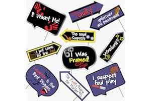 JAZZOO Murder Mystery Party Photo Booth Props - Top Secret Detective Spy-Themed Party Decorations - Funny Photography Supplies - Selfie Props with Sticks - 10pcs