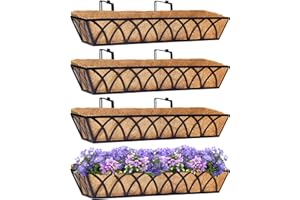 Y&M 4 Pcs 30'' Deck Railing Planters Outdoor Balcony, Large Metal Window Box Deck Railing Planter with Coco Liner for Outdoor Balcony Porch Fence Patio Rail