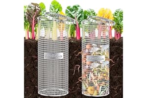 EcoBrisa 2pack Underground Worm Composting Bin Inground Metal Compost Bin for Recycling Kitchen Food Waste Use in Outdoor Garden Vegetable Patch Backyard, with Holes and Lid, Sliver