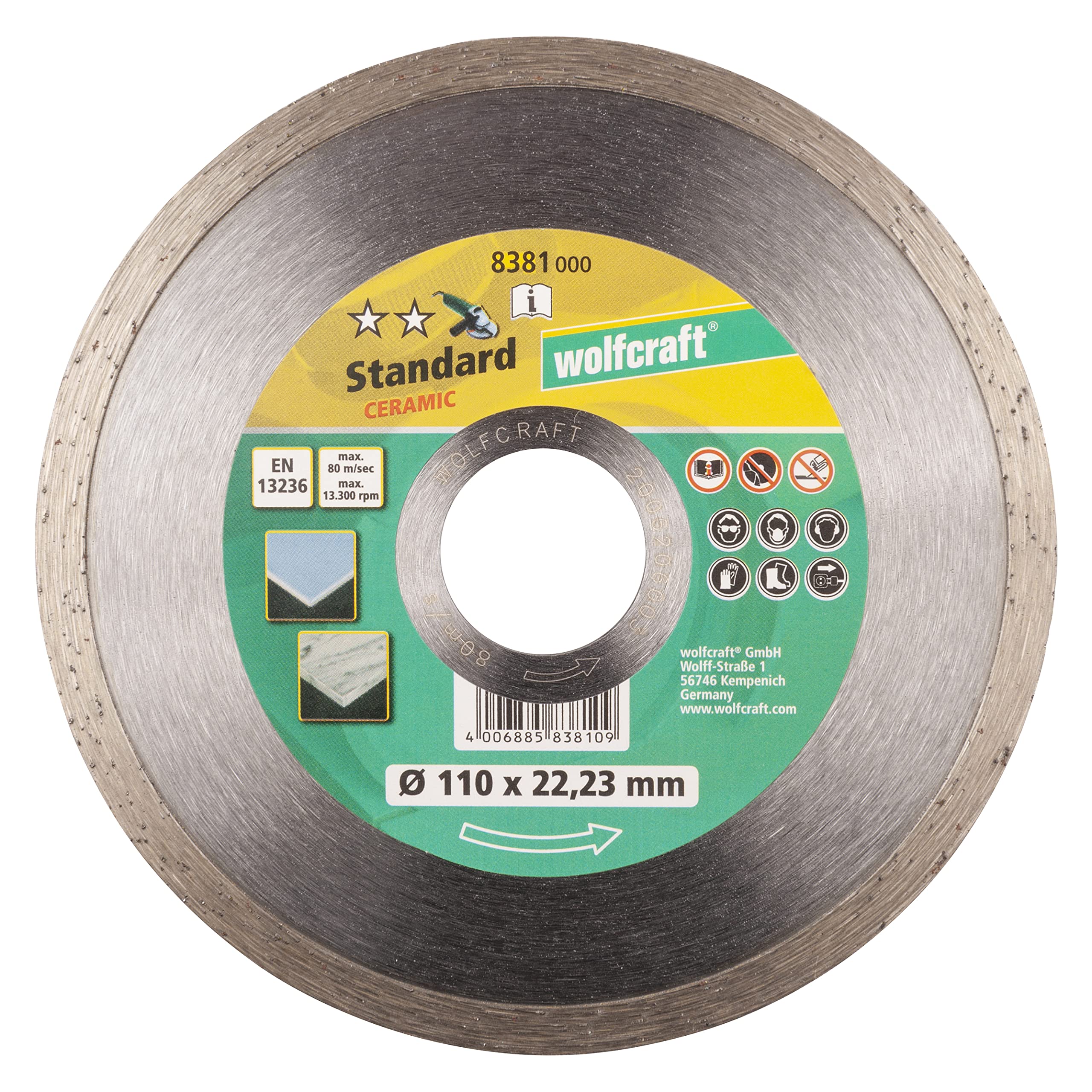 wolfcraft Diamond Cutting Disc "Standard Ceramic" for Angle Grinders I 8383000