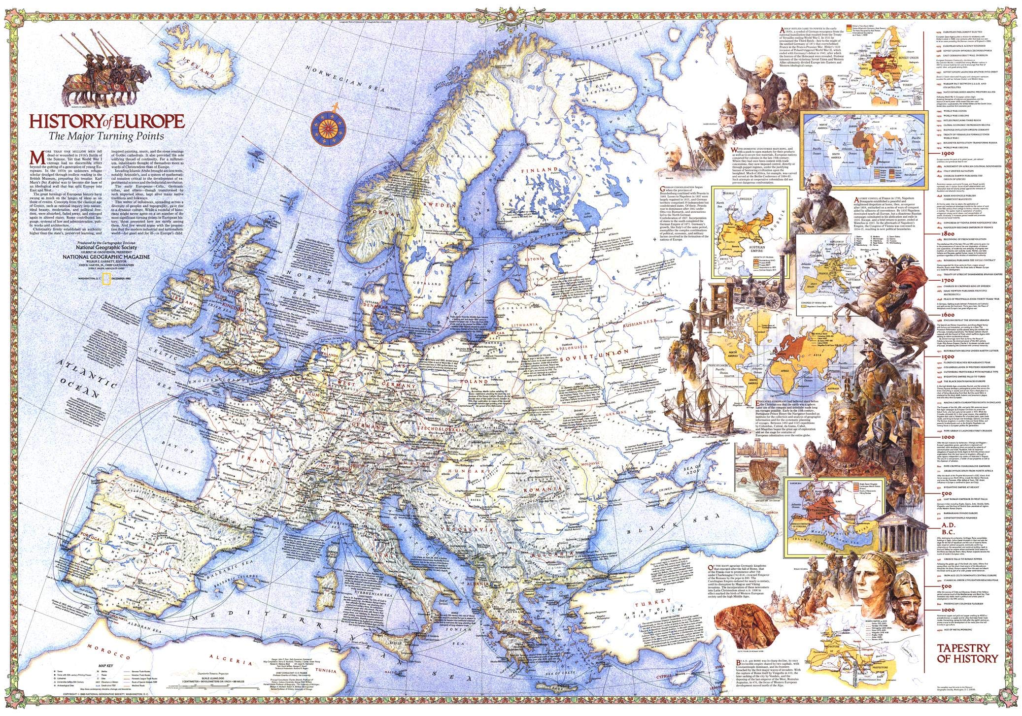 National Geographic: History of Europe, Major Turning Points pre-1983 - Historic Wall Map Series - 43.25 x 30.5 inches - Paper Rolled