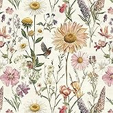 Livebor Floral Peel and Stick Wallpaper for Bathroom 16.9inch x 118.1inch | Floral Bird Contact Paper Vintage Flower Wallpape