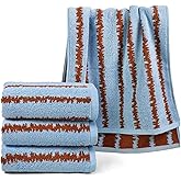 Cleanbear Blue Hand Towels for Bathroom, 4 Pack 100% Cotton Soft, Quick Dry & Lightweight Face Towels, 13.5"x28", Zigzag Stripes, Absorbent Cotton Towels for Home & Travel Use
