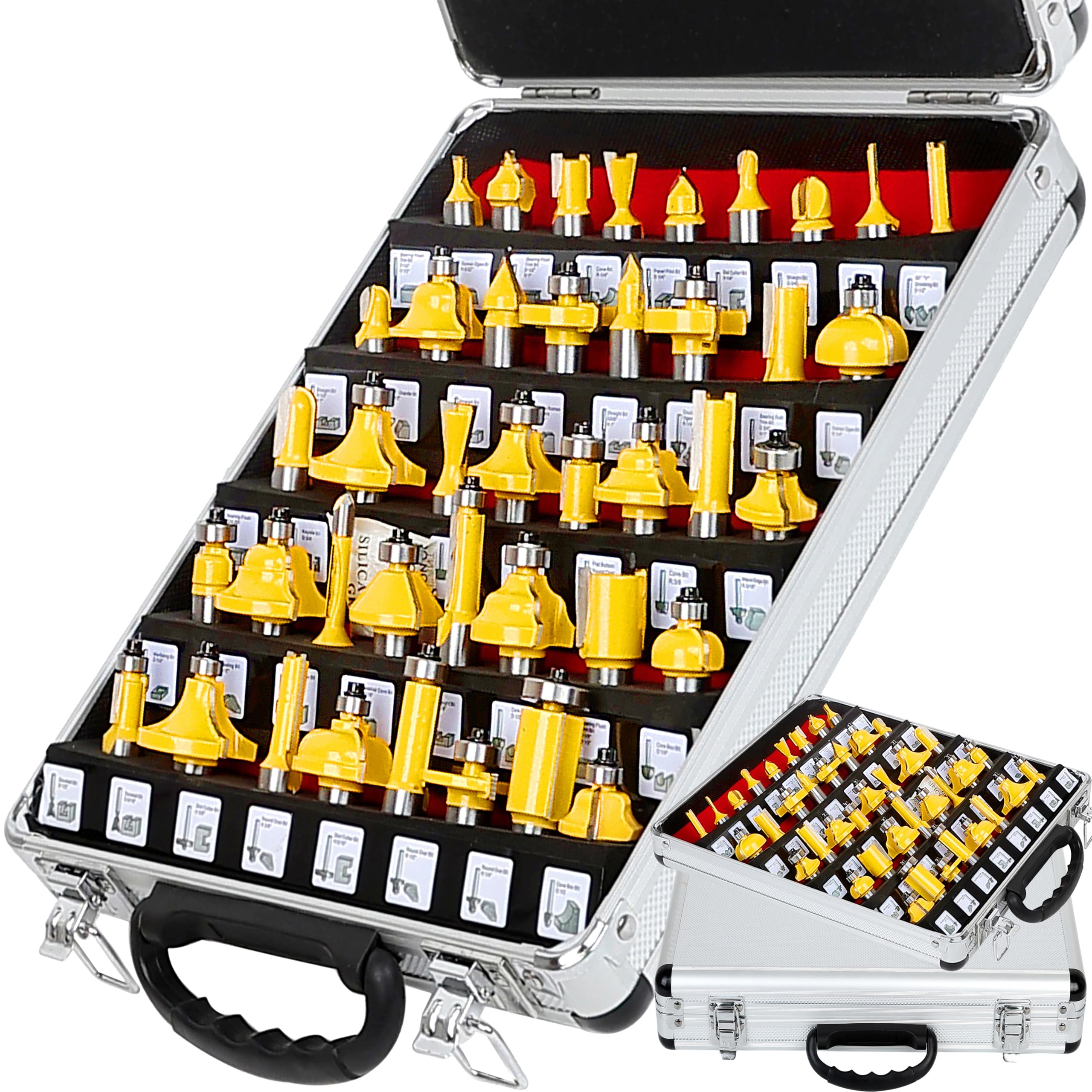 MAYLINE 1/2 Inch Shank Tongue and Groove Router Bit Tool Set 41 PC Teeth Adjustable T Shape Wood Milling Cutter, Miter Bits Sets for Router Table/Kitchen/Bathroom (Yellow) — image 1