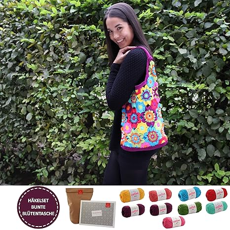 MyOma Tasche selber häkeln und Stricken! Häkelset Sommertasche mit Baumwolle und Häkelanleitung INKL. NADELN - Strickset mit 