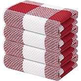Mordimy 100% Cotton Waffle Weave Kitchen Towels, 13 x 28 Inches, Super Soft and Absorbent Buffalo Check Dish Towels for Drying Dishes, 4-Pack, Red & White
