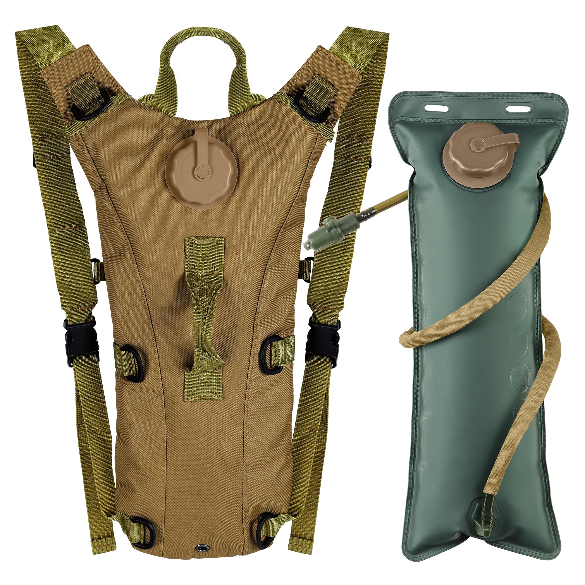 Outplea Military 3L Hydration Backpack with Water Bladder, Lightweight Army Hydration Pack for Cycling Hiking MTB Motorcycling, Khaki
