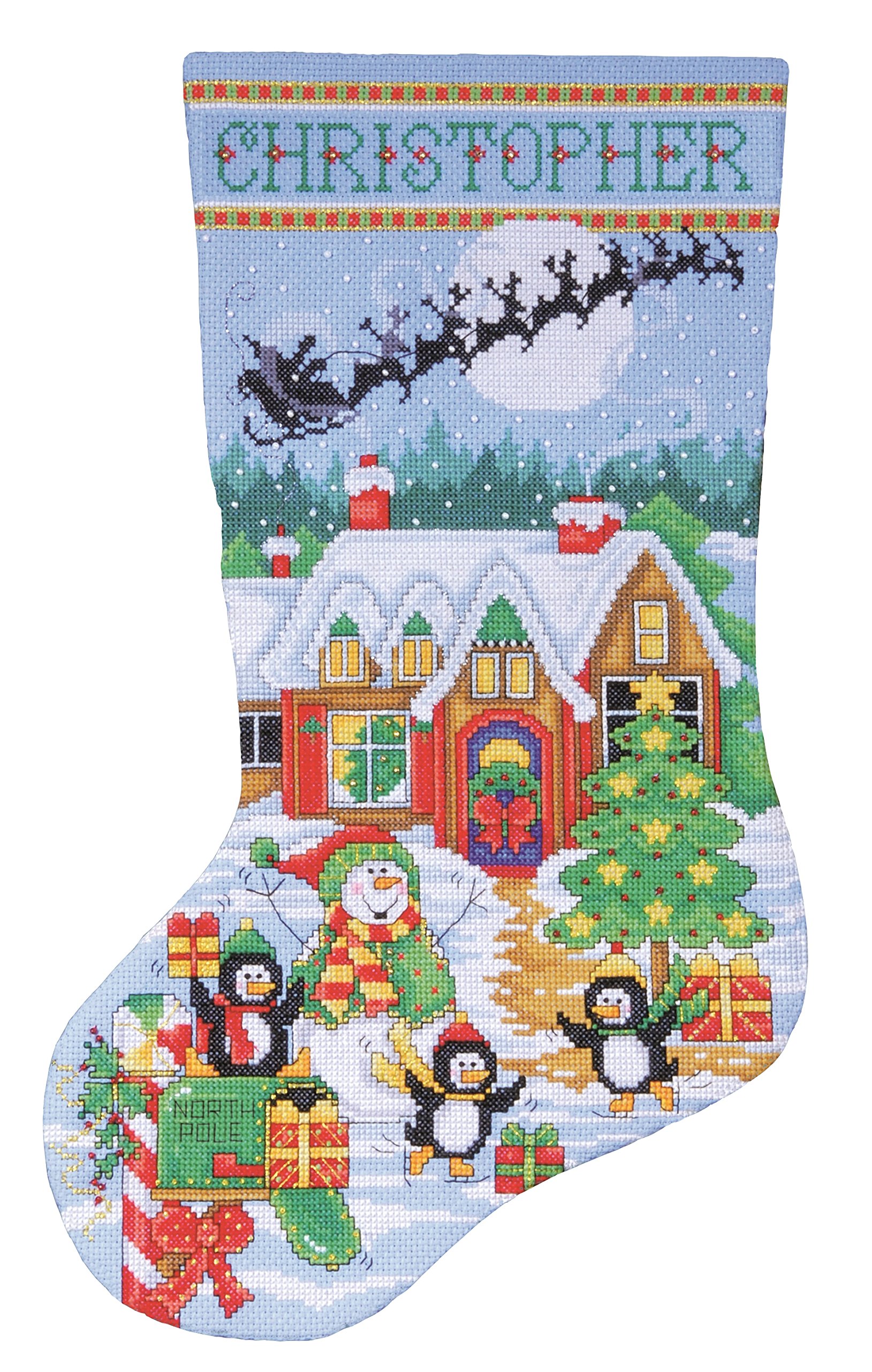 Design Works Penguin Party Stocking, Cotton, Pack of 1, Blue
