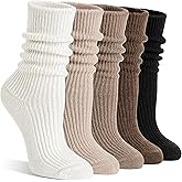 Women Merino Wool Slouch Boot Socks Warm Winter Thermal Slouchy Scrunch Cozy Knit Comfy Work Socks for 5 Pairs