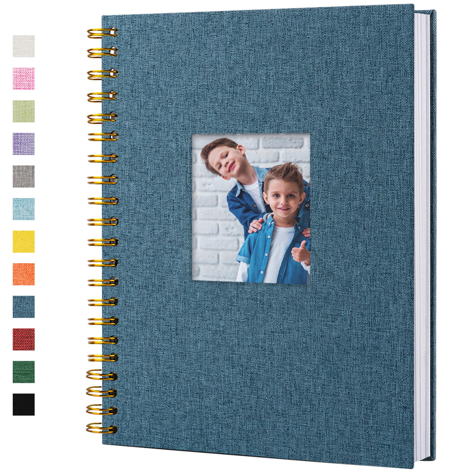 HIWHY Scrapbook Photo Album Linen Cover with DIY Window 28x20 CM White Inner Paper Memory Book with 40 Sheets/80 Pages Navy Blue