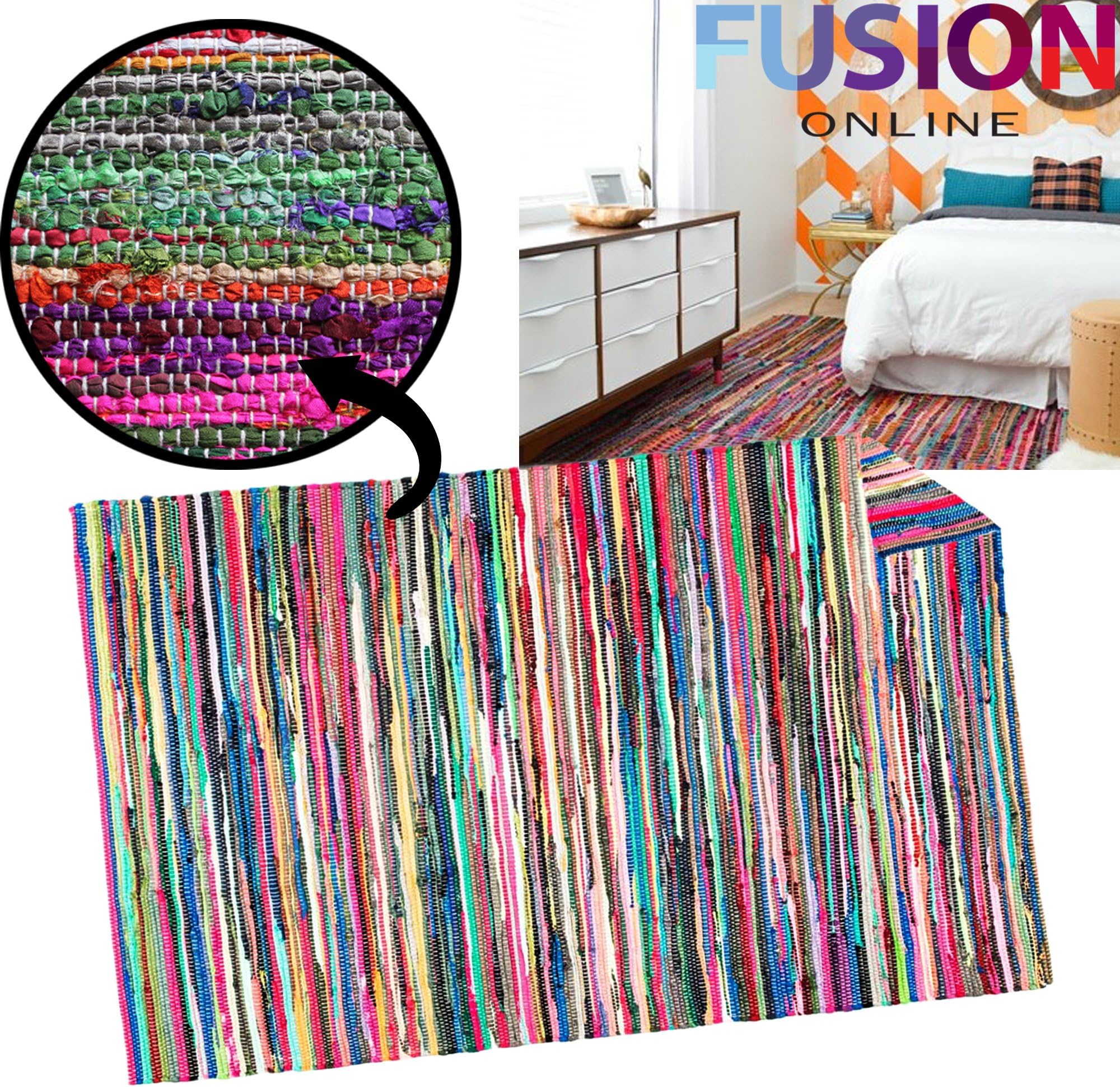EVELYN LIVING 100% Cotton Handmade 240 x 300 cm Multi Colour Chindi Rug Area Rug Rugs Flat Weave Mat Mats