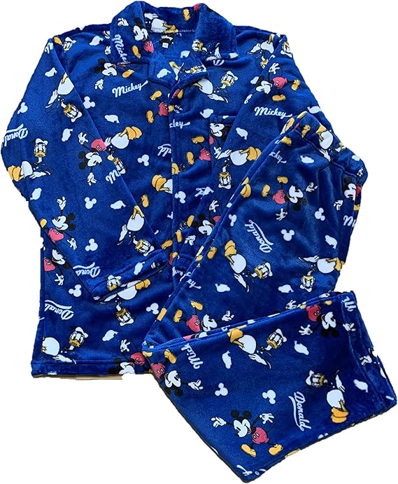 Amazon メンズパジャマ ミッキー ドナルド 冬 ネイビー サックスm L Llフランネルフリースポリエステル100 男性大人紳士mens 中国製 ディズニーdisneyあったかもこもこ前開き上下セットアップ長袖 Gsn ネイビー M パジャマ 通販