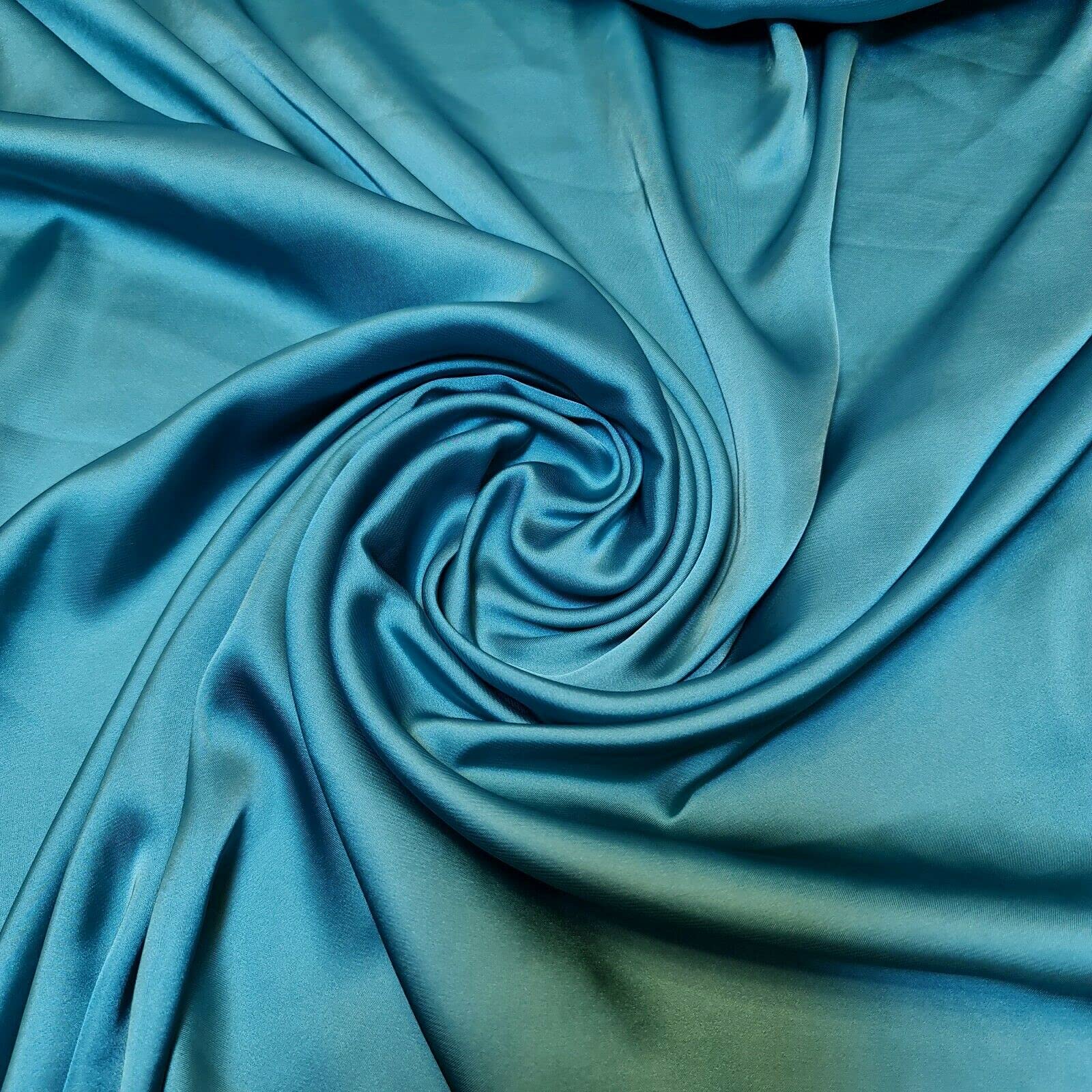 New Lightweight Polyester Silk Charmeuse Silky Satin Finish, Dressmaking, Bridal, Prom, Décor - Craft Fabric Material 44" - 112 cm Wide Sold in 1 Meter Pre - Cut Lengths (Cyan (22))