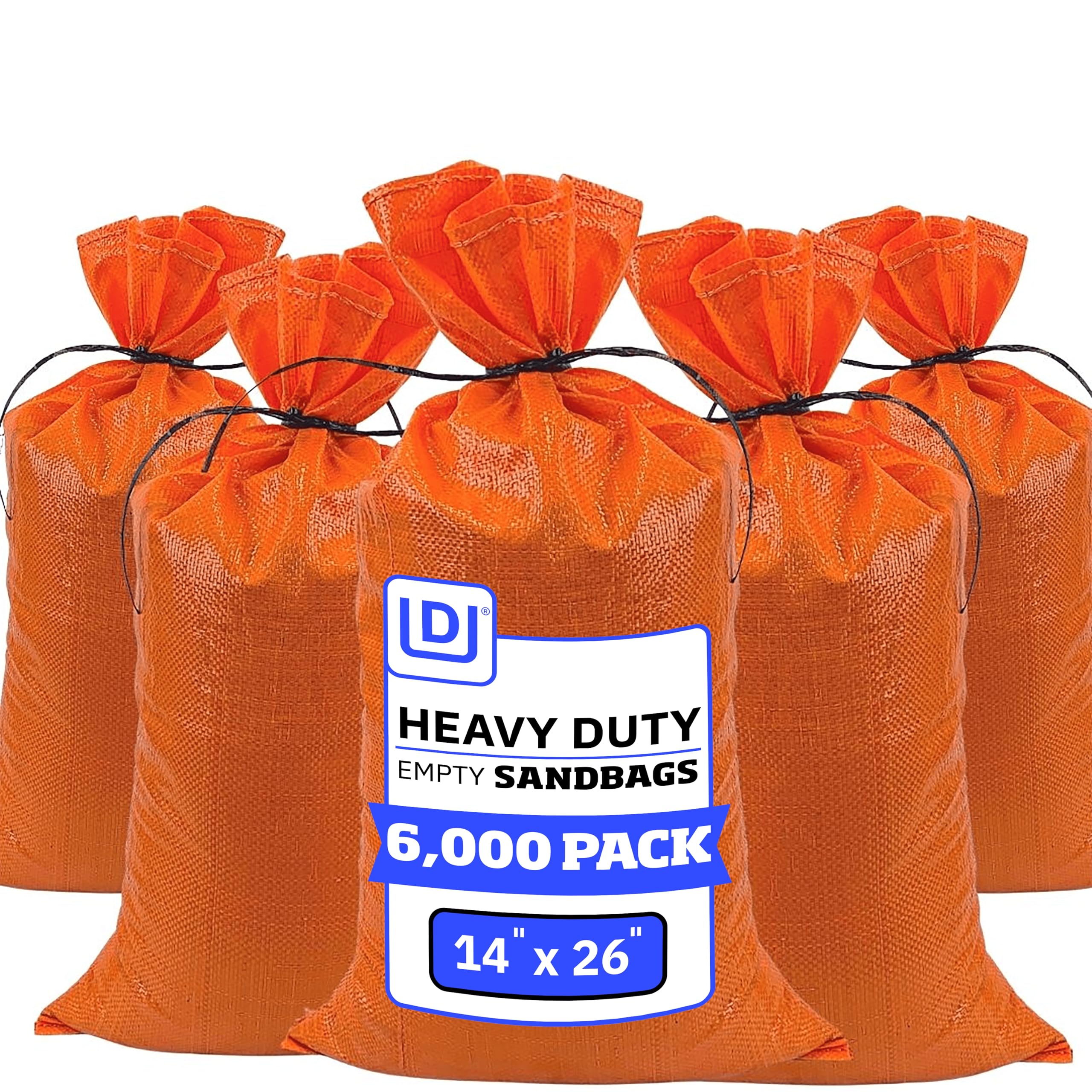 DURASACK Heavy Duty Sand Bags with Tie Strings Empty Woven Polypropylene Sand-Bags for Flood Control with 1600 Hours of UV Protection, 50 lbs Capacity, 14x26 inches, Orange, 6000 Count Image