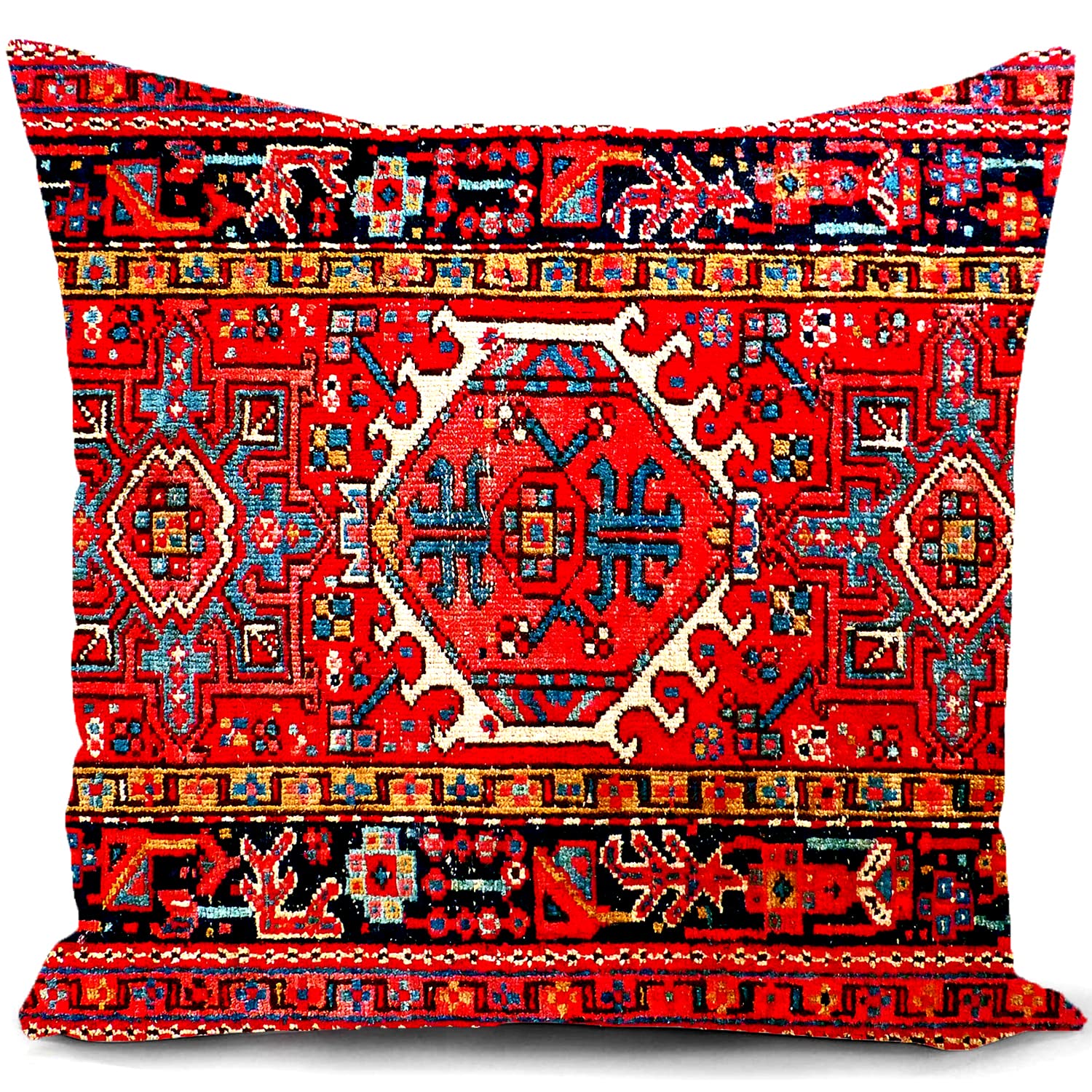HUASHUZI Red Cushion Cover Turkish Oriental Throw Pillow Cover Decor Home Tribal Ethnic Persian Decorate for Livingroom Couch Sofa 18"x18"(45x45cm) — image 1