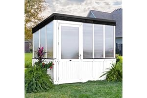 Backyard Discovery Willow 9' x 6' White Cedar Wood and Polycarbonate Walk-in Greenhouse Kit with Exhaust Fan, Windows, Hose Hook-Ups, PowerPort, Staging Shelves for Year-Round Outdoor Gardening