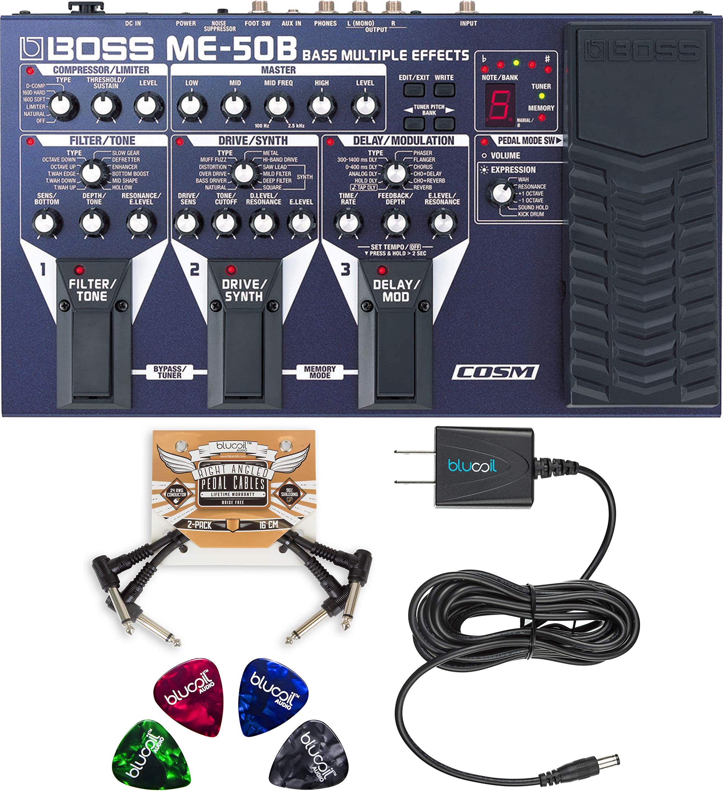 Boss Me 50b Bass Multi Effects With Built In Expression Pedal Bundle With Blucoil Slim 9v Power Supply Ac Adapter 2 Pack Of Pedal Patch Cables And 4 Pack Of Celluloid Guitar Picks Buy Online In India
