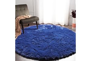 ONASAR Navy Blue Round Area Rug 4ft, Soft Bedroom Circle Rugs Floor Mat for Kids Girls Boys Teen Room, Fluffy Plush Shaggy Carpet for Baby Nursery Living Room Playroom Dorm Home Decor