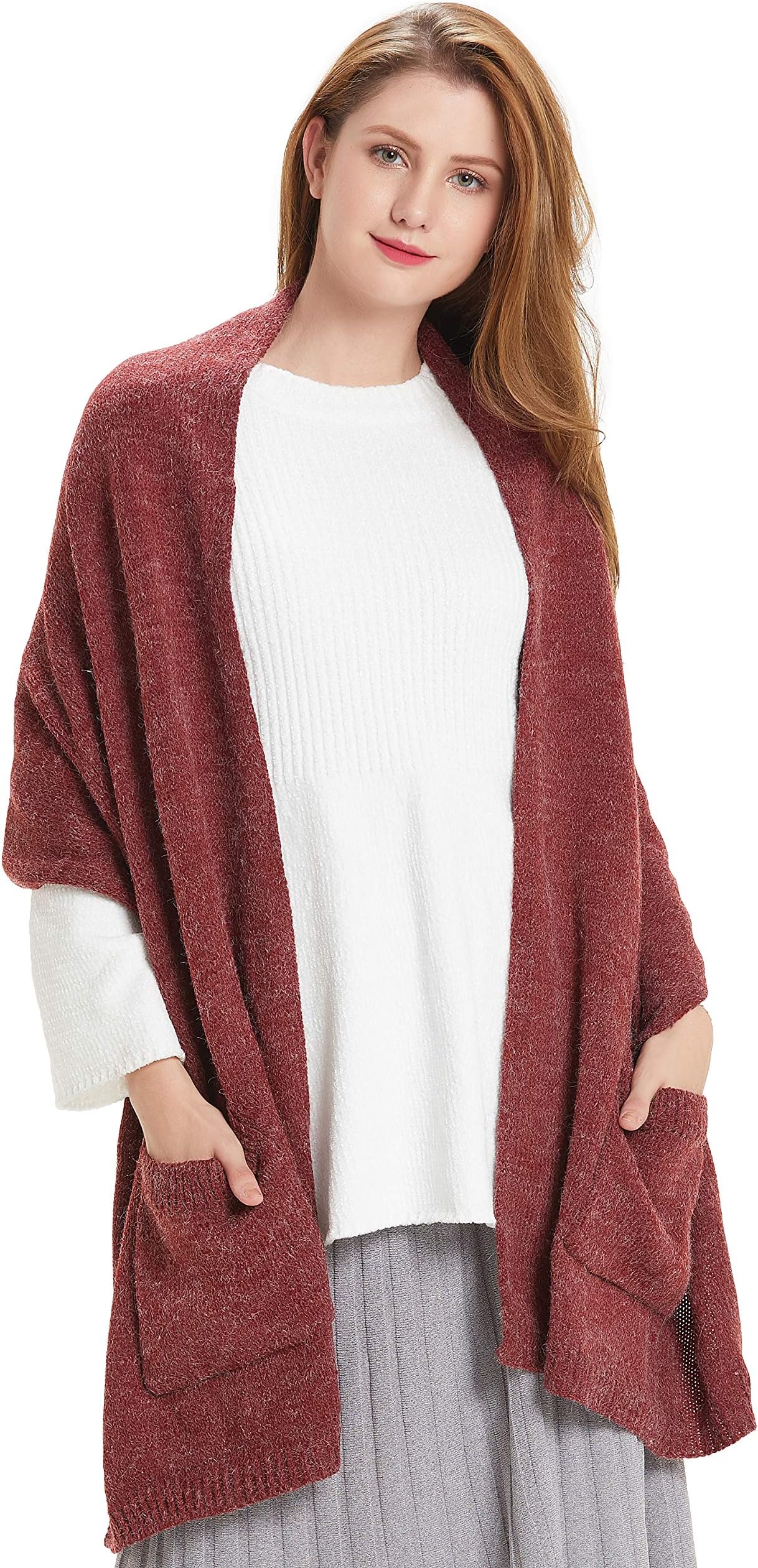 HANERDUN Women Warm Pashmina Shawl Wrap Winter Soft Cashmere Scarf with Pockets