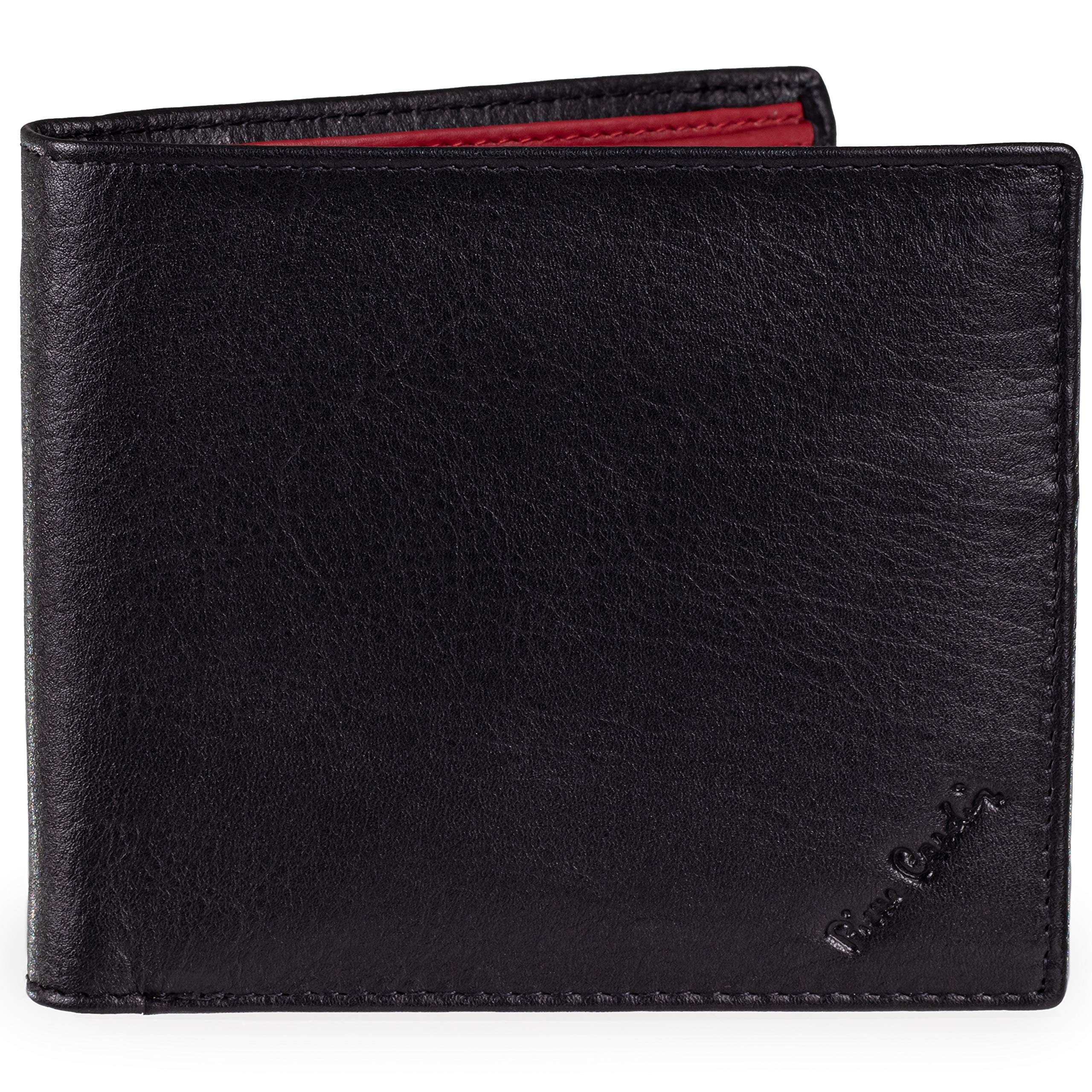 Mens Genuine Leather Wallet - Nappa by Pierre Cardin | RFID Blocking | Soft, Smooth, Durable & Crease Proof Bi-Fold Gents Wallet (Black/Red Inner)
