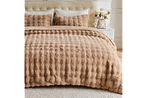 Lotus Karen Fluffy Comforter Cover Set-Rabbit Fluff Faux Fur Duvet Cover Queen Size,Coffee Plush Fuzzy Furry Bedding Sets 3Pieces(1 Duvet Cover & 2 Pillow Shams),Zipper Closure
