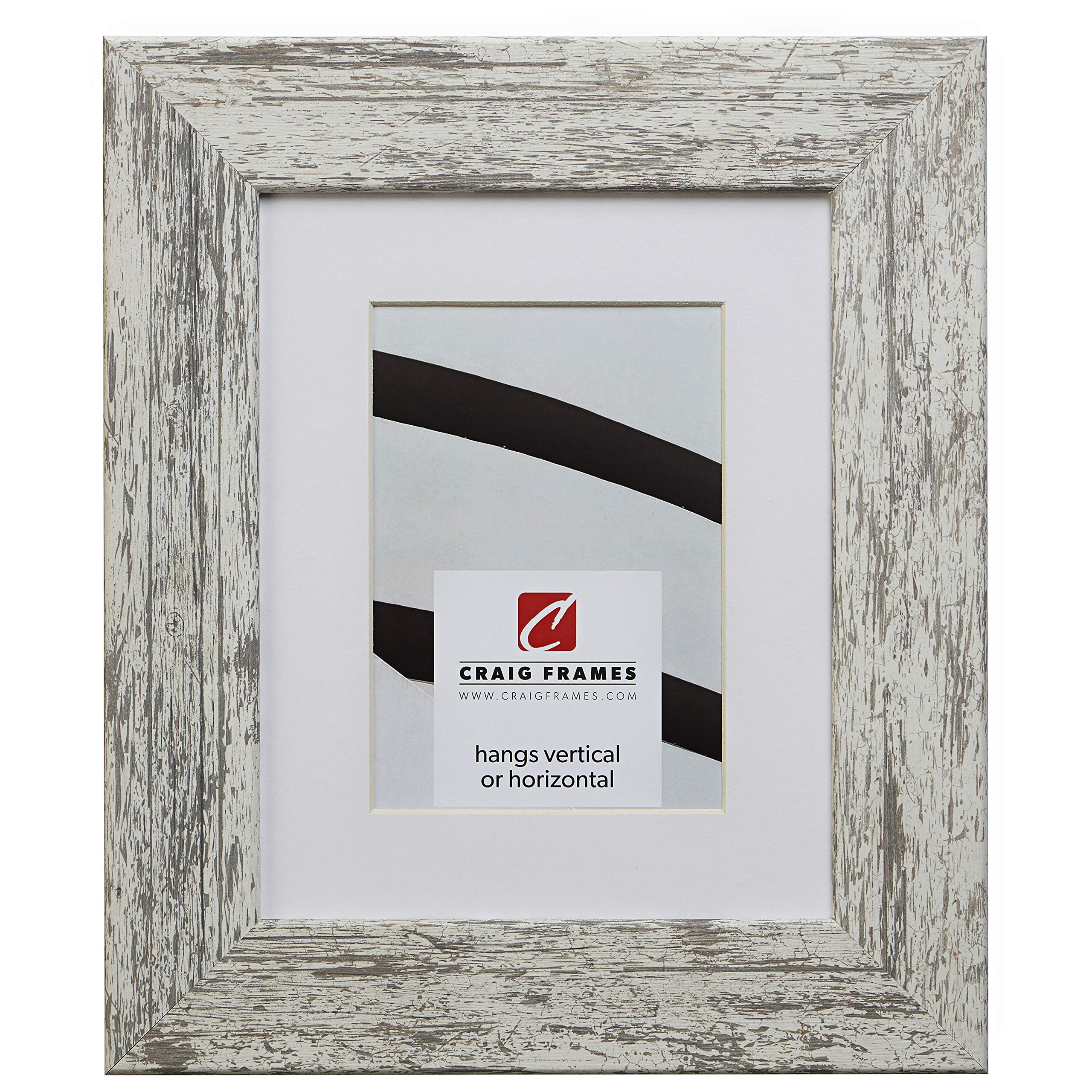 Craig Frames American Barn, 11 x 14 Inch Faux White Barnwood Picture Frame Matted to Display an 8 x 10 Inch Photo
