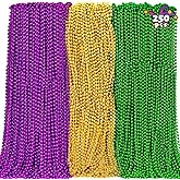 Camlinbo Mardi Gras Beads, 33" Bead Necklace, Green Purple Gold Metallic Mardi Gras Beads Accessories Bulk for Carnival Parade Throws Party Decorations Supplies Favors